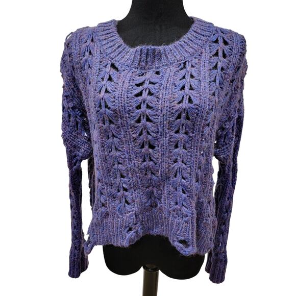 Altar'd State Small Loose Knit Crochet Sweater Gold Weaved Boho Chic Romantic - Picture 1 of 10